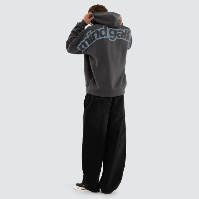 Model wears Stone Oversized Hoodie Asphalt Hoodies Black – image 2