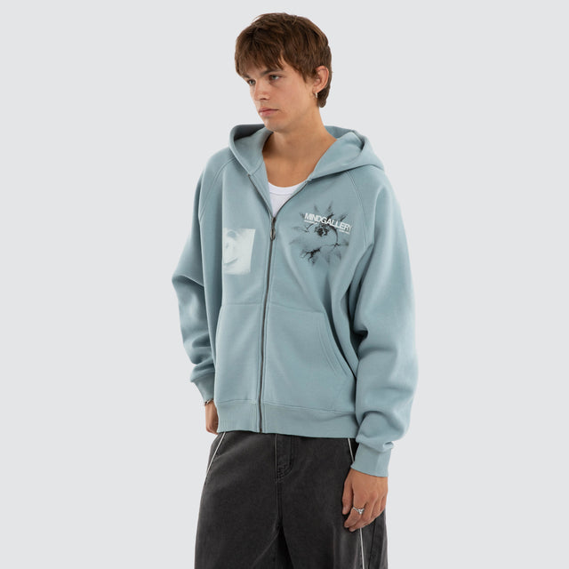 Model wears Spy Eye Street Zip Hoodie Arona Teal Hoodies Blue – image 4