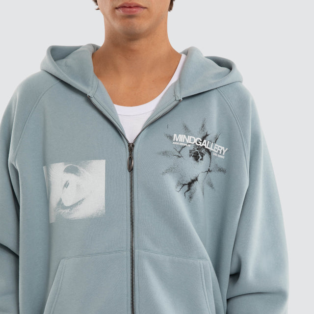 Model wears Spy Eye Street Zip Hoodie Arona Teal Hoodies Blue – image 3