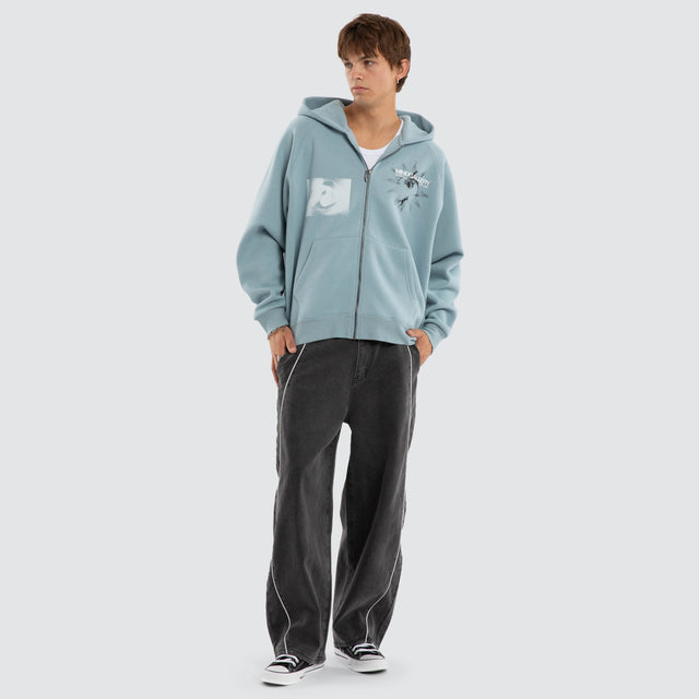 Model wears Spy Eye Street Zip Hoodie Arona Teal Hoodies Blue – image 2