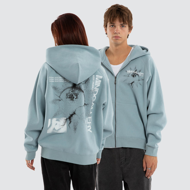 Model wears Spy Eye Street Zip Hoodie Arona Teal Hoodies Blue – image 1