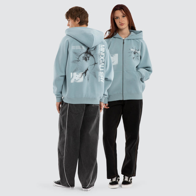Model wears Spy Eye Street Zip Hoodie Arona Teal Hoodies Blue – image 5