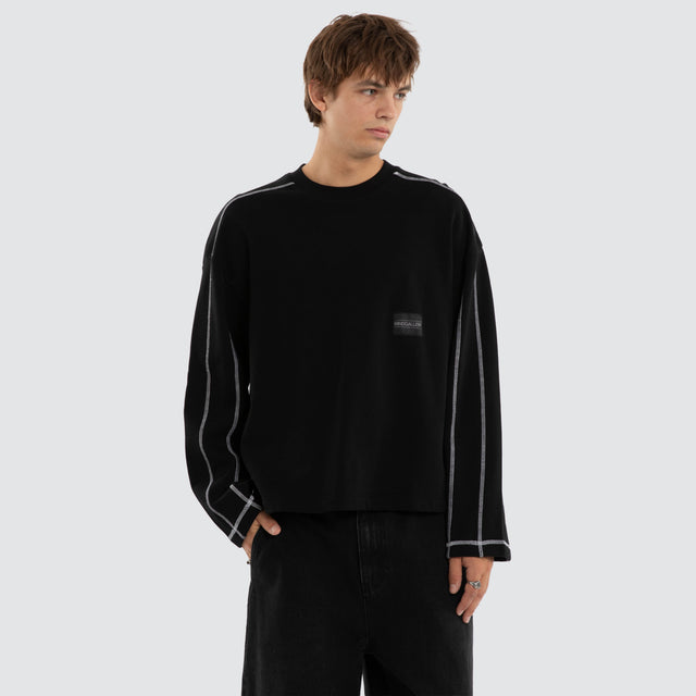 Night Loopback Panel Long Sleeve Tee Jet Black