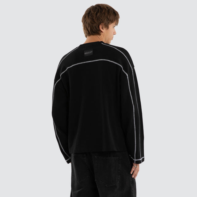 Night Loopback Panel Long Sleeve Tee Jet Black