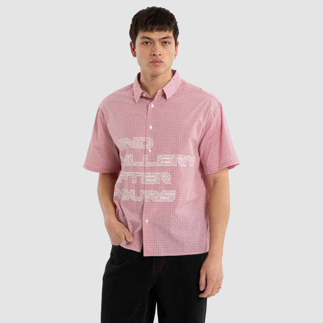 After Short Sleeve Button Up Shirt Red Check