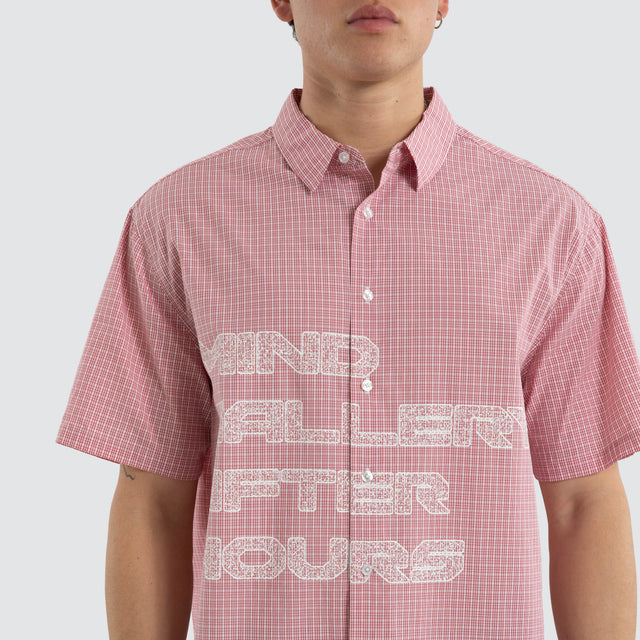 After Short Sleeve Button Up Shirt Red Check