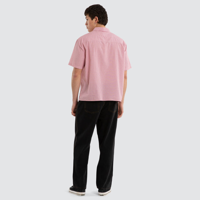 After Short Sleeve Button Up Shirt Red Check