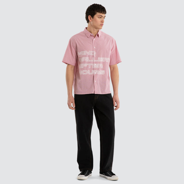 After Short Sleeve Button Up Shirt Red Check