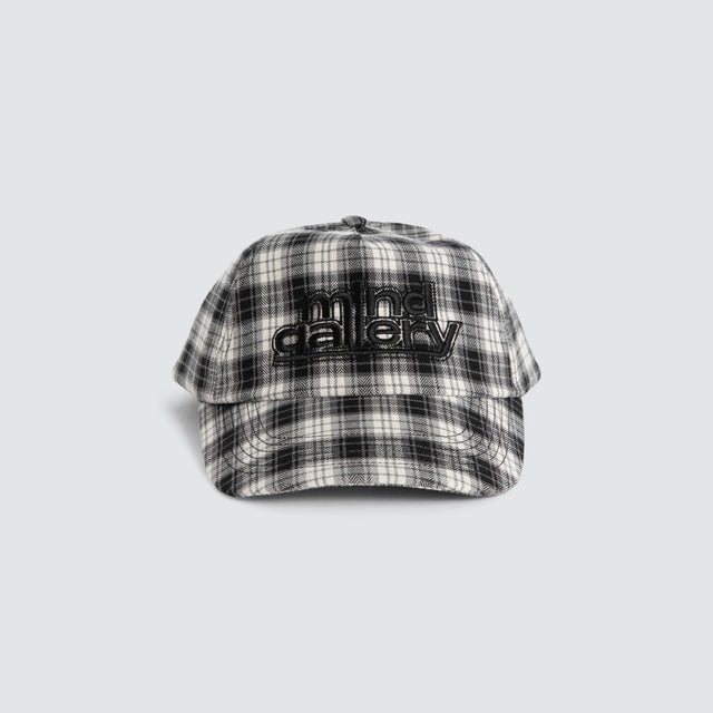 Model wears Dunne Cap Black Check Mind Gallery Black – image 3