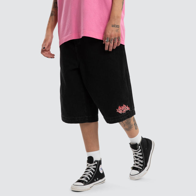 Rush Longline Jorts Washed Black