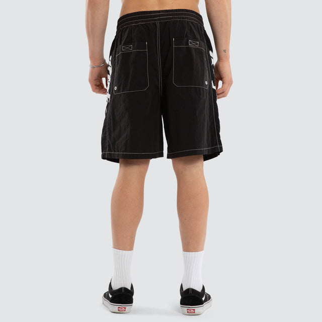 Model wears Subject Panel Beach Short Black Shorts Black – image 2