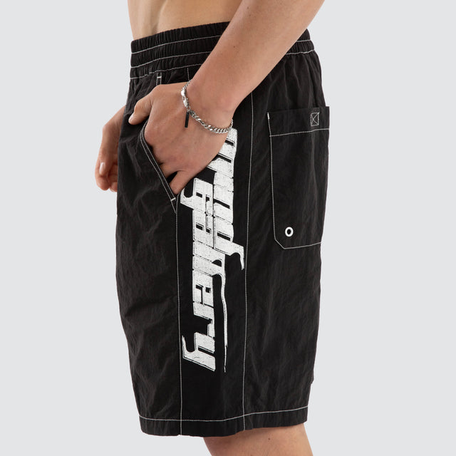 Model wears Subject Panel Beach Short Black Shorts Black – image 6