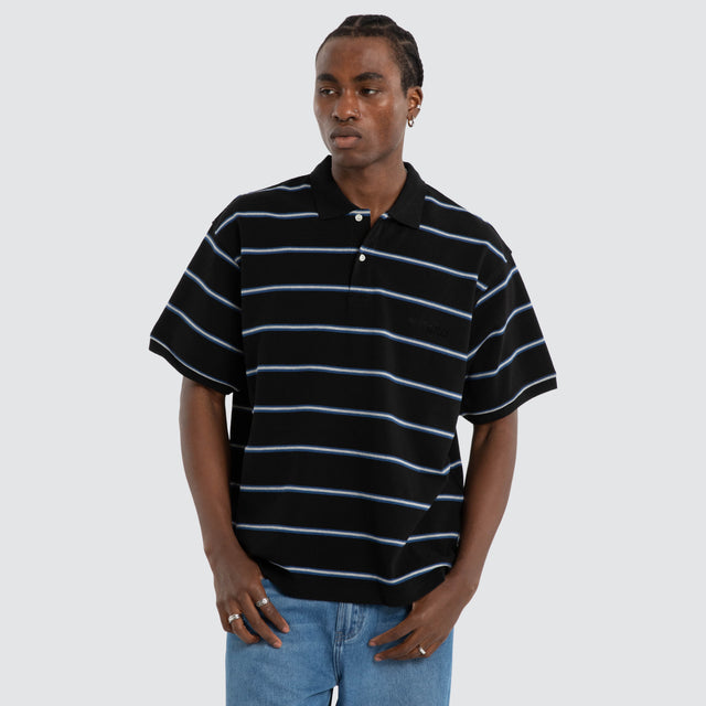 Short Sleeve Polo Shirt Striped Border Black