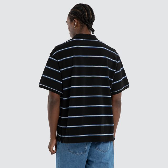 Short Sleeve Polo Shirt Striped Border Black