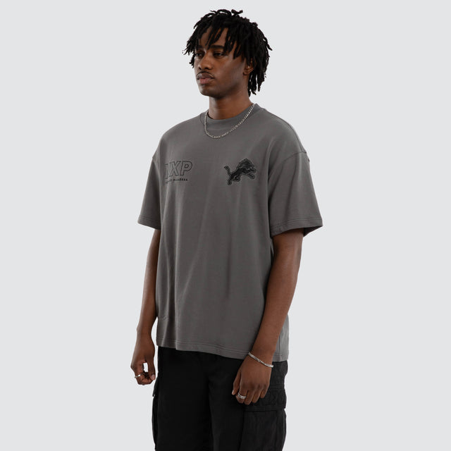 Model wears Detroit Lions NFL Positions Tee Charcoal T-Shirts Grey – image 5