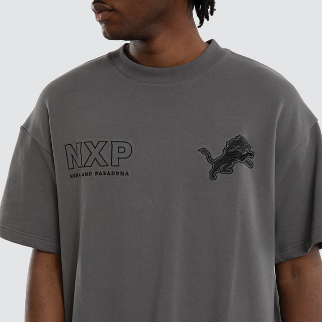 Model wears Detroit Lions NFL Positions Tee Charcoal T-Shirts Grey – image 4