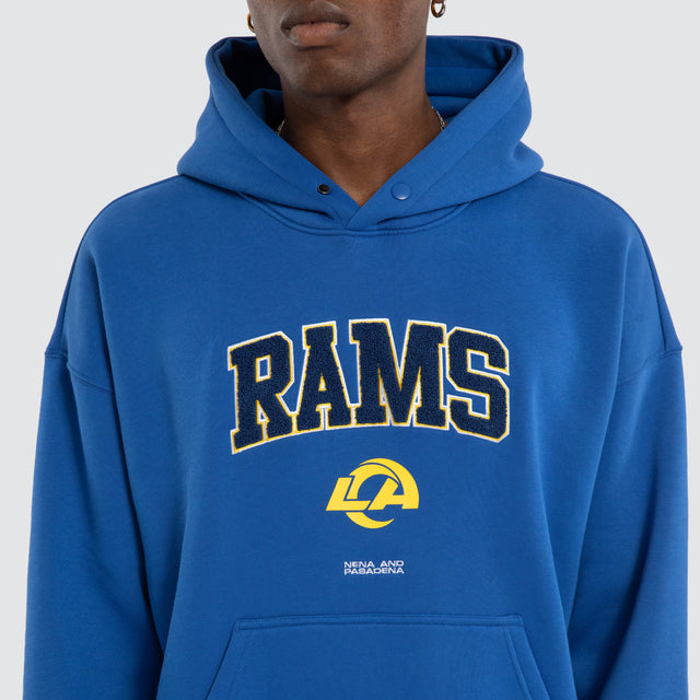 Model wears Los Angeles Rams NFL Athletic Box Fit Hoodie Rams Royal Blue Nena and Pasadena NFL Blue – image 7
