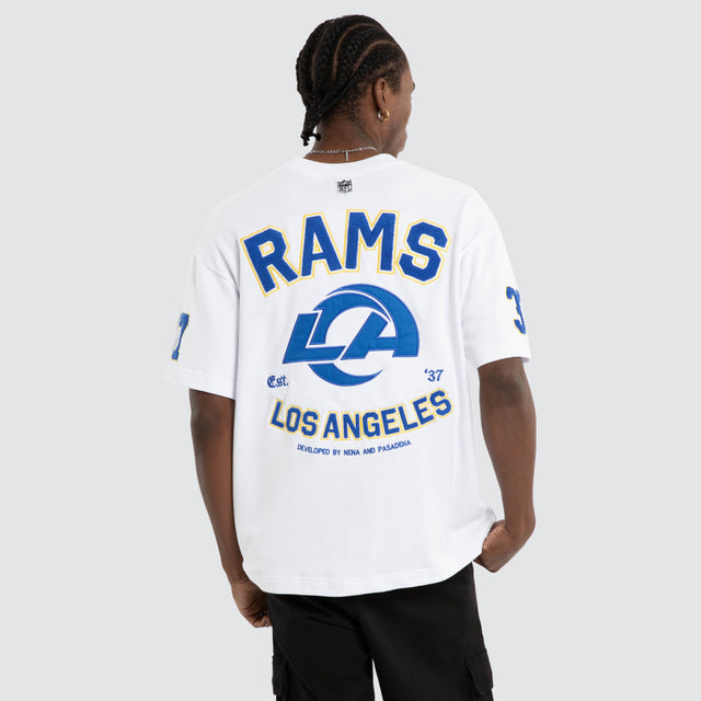 Model wears Los Angeles Rams NFL Founded Loopback Tee Optical White Nena and Pasadena NFL White – image 1