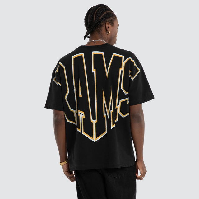 Model wears Los Angeles Rams NFL Loopback Raptor Tee Jet Black Nena and Pasadena NFL Black – image 1