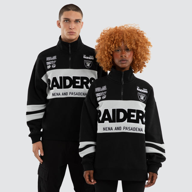 Model wears Las Vegas Raiders NFL Panel Pullover Jet Black/Silver Jumpers Black – image 1