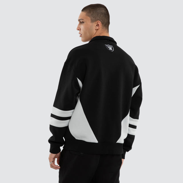 Model wears Las Vegas Raiders NFL Panel Pullover Jet Black/Silver Jumpers Black – image 3