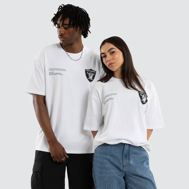 Model wears Las Vegas Raiders NFL Raiders Driven Tee Optical White T-Shirts White – image 4