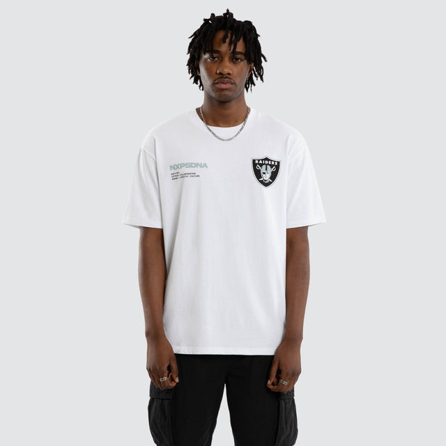 Model wears Las Vegas Raiders NFL Raiders Driven Tee Optical White T-Shirts White – image 2