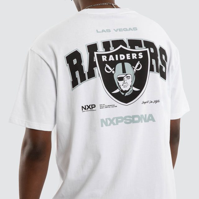 Model wears Las Vegas Raiders NFL Raiders Driven Tee Optical White T-Shirts White – image 7