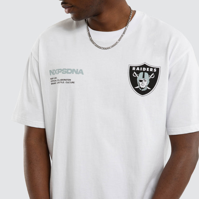 Model wears Las Vegas Raiders NFL Raiders Driven Tee Optical White T-Shirts White – image 6