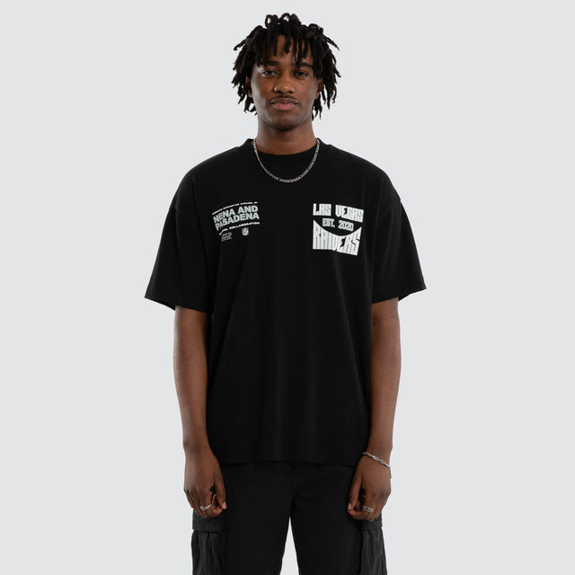 Model wears Las Vegas Raiders NFL Officials Tee Jet Black T-Shirts Black – image 2