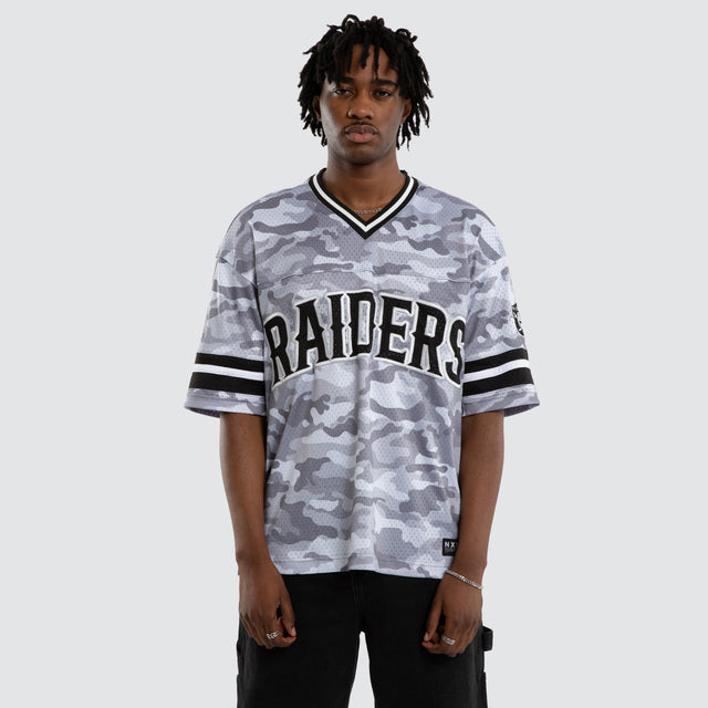 Model wears Las Vegas Raiders NFL Raiders Brady Jersey Snow Camo Jerseys Green – image 2