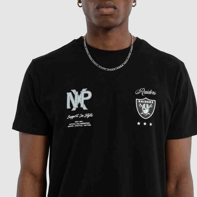 Model wears Las Vegas Raiders NFL Script Tee Jet Black Nena and Pasadena NFL Black – image 4