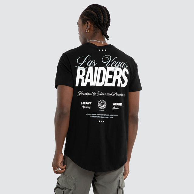 Model wears Las Vegas Raiders NFL Script Tee Jet Black Nena and Pasadena NFL Black – image 1