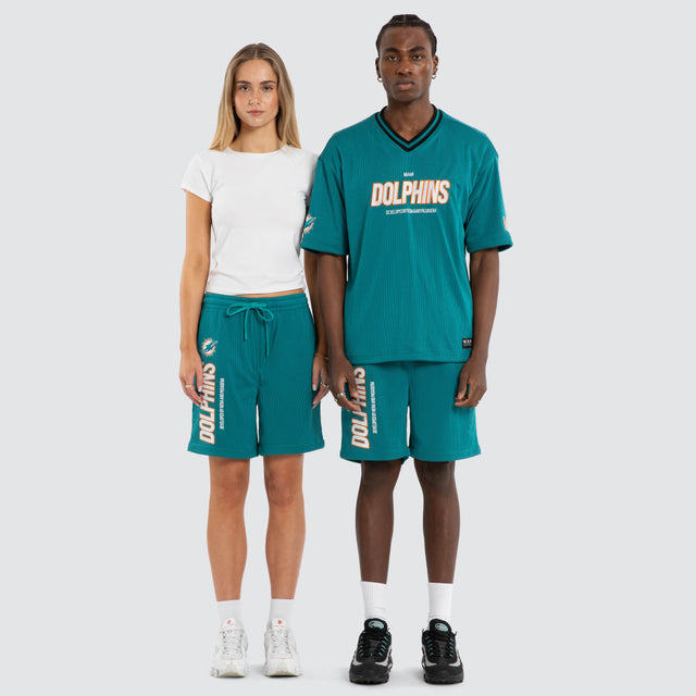 Model wears Miami Dolphins NFL Dual Mesh Short Black/Aqua Nena and Pasadena NFL Black – image 4