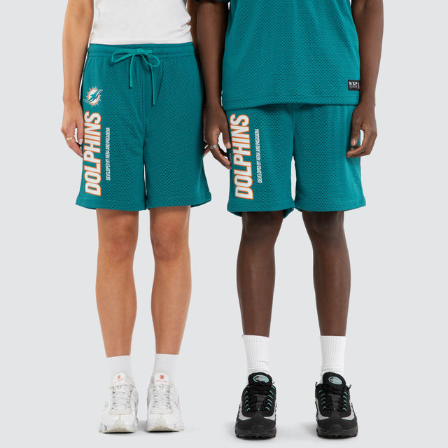 Model wears Miami Dolphins NFL Dual Mesh Short Black/Aqua Nena and Pasadena NFL Black – image 1