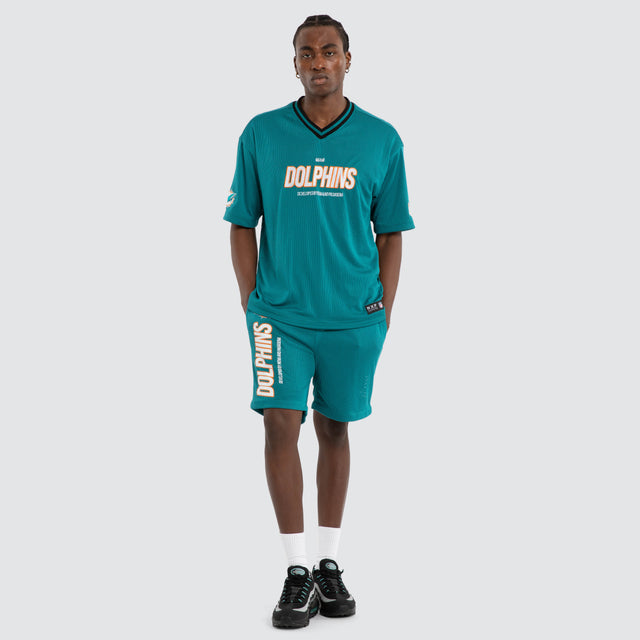 Model wears Miami Dolphins NFL Dual Mesh Short Black/Aqua Nena and Pasadena NFL Black – image 2