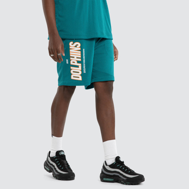 Model wears Miami Dolphins NFL Dual Mesh Short Black/Aqua Nena and Pasadena NFL Black – image 5