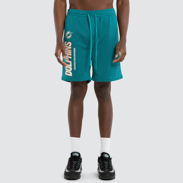 Model wears Miami Dolphins NFL Dual Mesh Short Black/Aqua Nena and Pasadena NFL Black – image 6