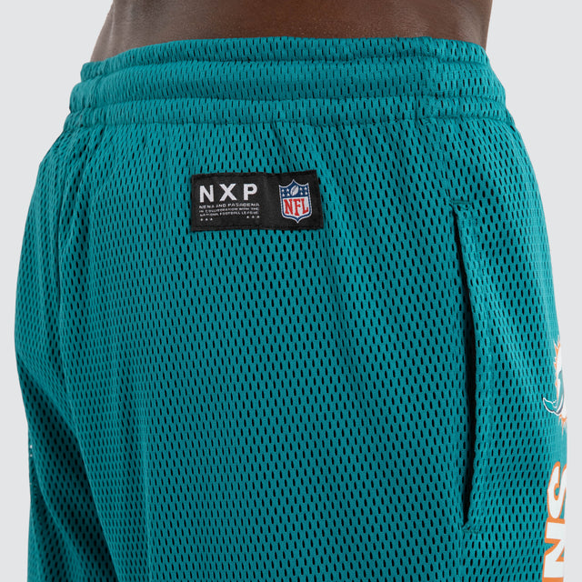 Model wears Miami Dolphins NFL Dual Mesh Short Black/Aqua Nena and Pasadena NFL Black – image 3