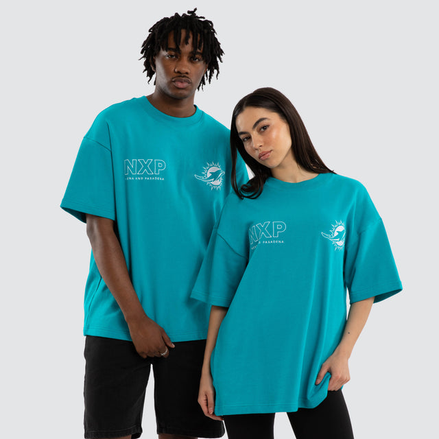 Model wears Miami Dolphins NFL Positions Tee Aqua T-Shirts Green – image 4