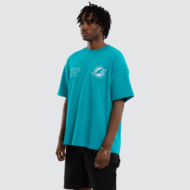 Model wears Miami Dolphins NFL Positions Tee Aqua T-Shirts Green – image 7
