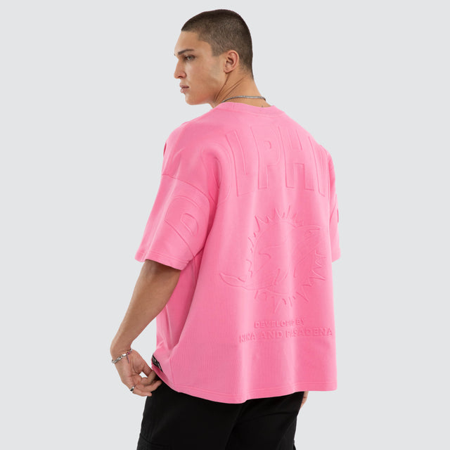 Model wears Miami Dolphins NFL Crest Loopback Tee Pink T-Shirts Pink – image 3