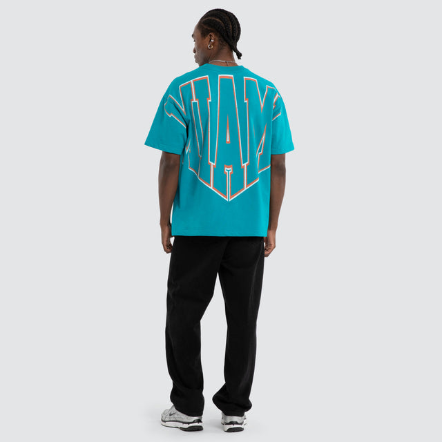 Model wears Miami Dolphins NFL Loopback Raptor Tee Teal Nena and Pasadena NFL Green – image 3