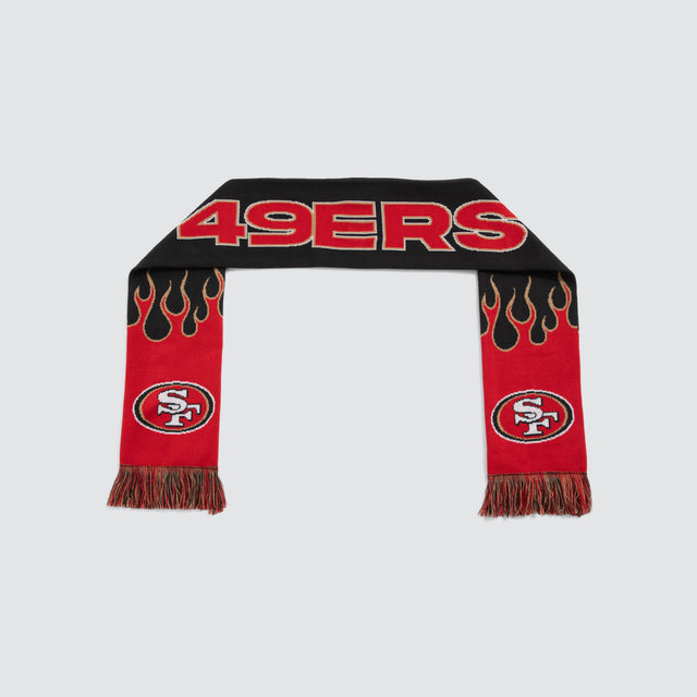 Model wears San Fransisco 49ers NFL Fringe Scarf 49ers Red Nena and Pasadena NFL Red – image 2