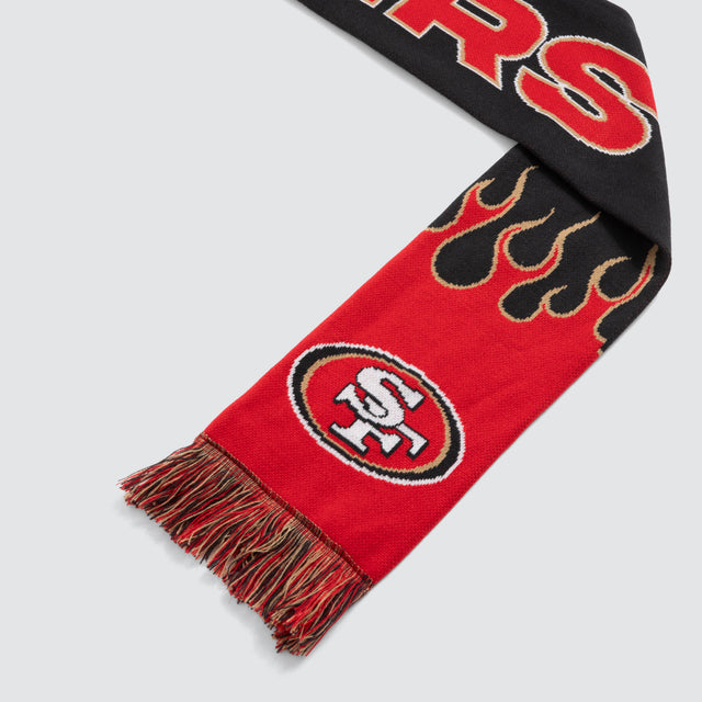 Model wears San Fransisco 49ers NFL Fringe Scarf 49ers Red Nena and Pasadena NFL Red – image 3