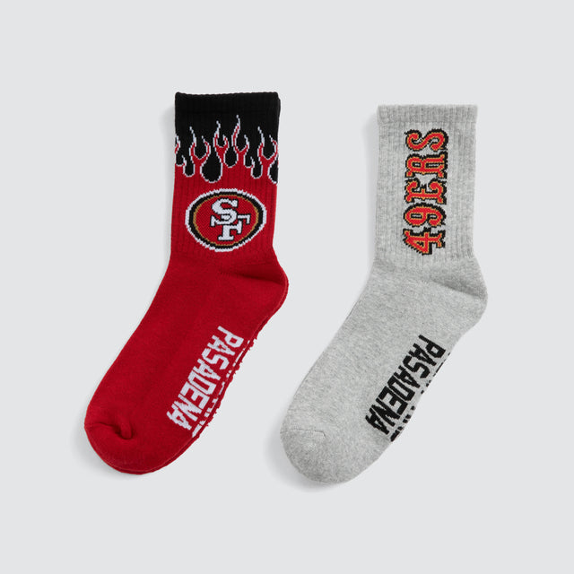 Model wears San Fransisco 49ers NFL 2PK Socks Grey/49ers Red Nena and Pasadena NFL Red – image 1