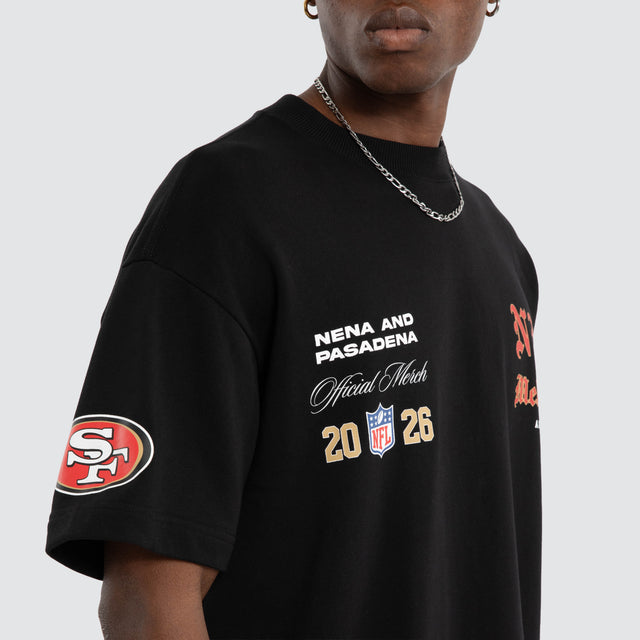 Model wears San Fransisco 49ers NFL Melbourne City Loopback Raptor Tee Jet Black Nena and Pasadena NFL Black – image 7
