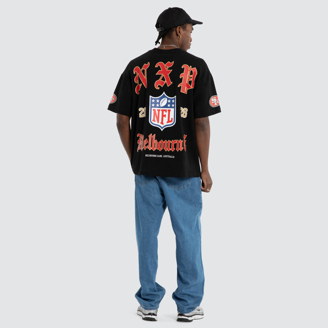 Model wears San Fransisco 49ers NFL Melbourne City Loopback Raptor Tee Jet Black Nena and Pasadena NFL Black – image 9