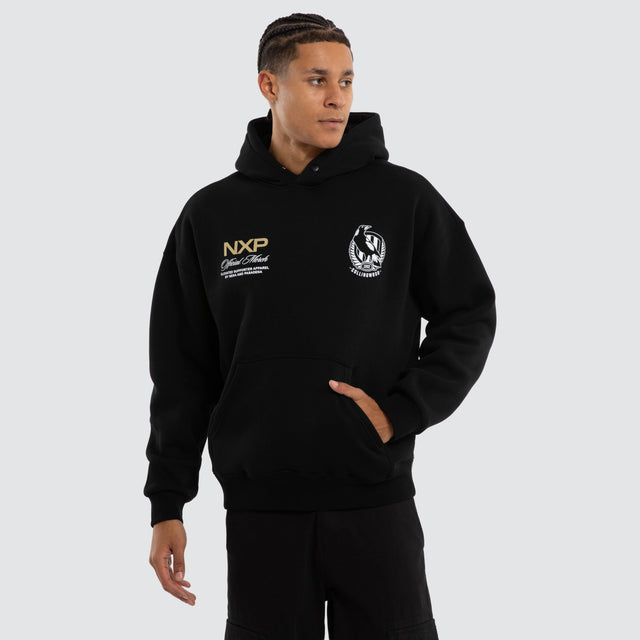 Collingwood Magpies AFL Grand Box Fit Hoodie Jet Black