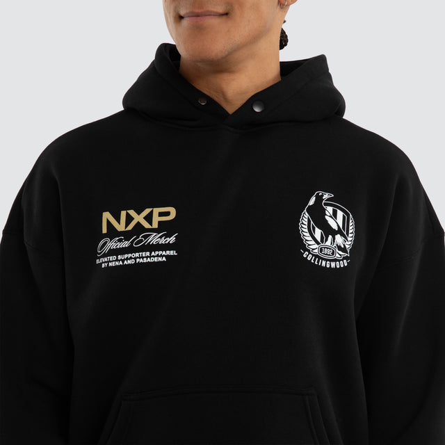 Collingwood Magpies AFL Grand Box Fit Hoodie Jet Black